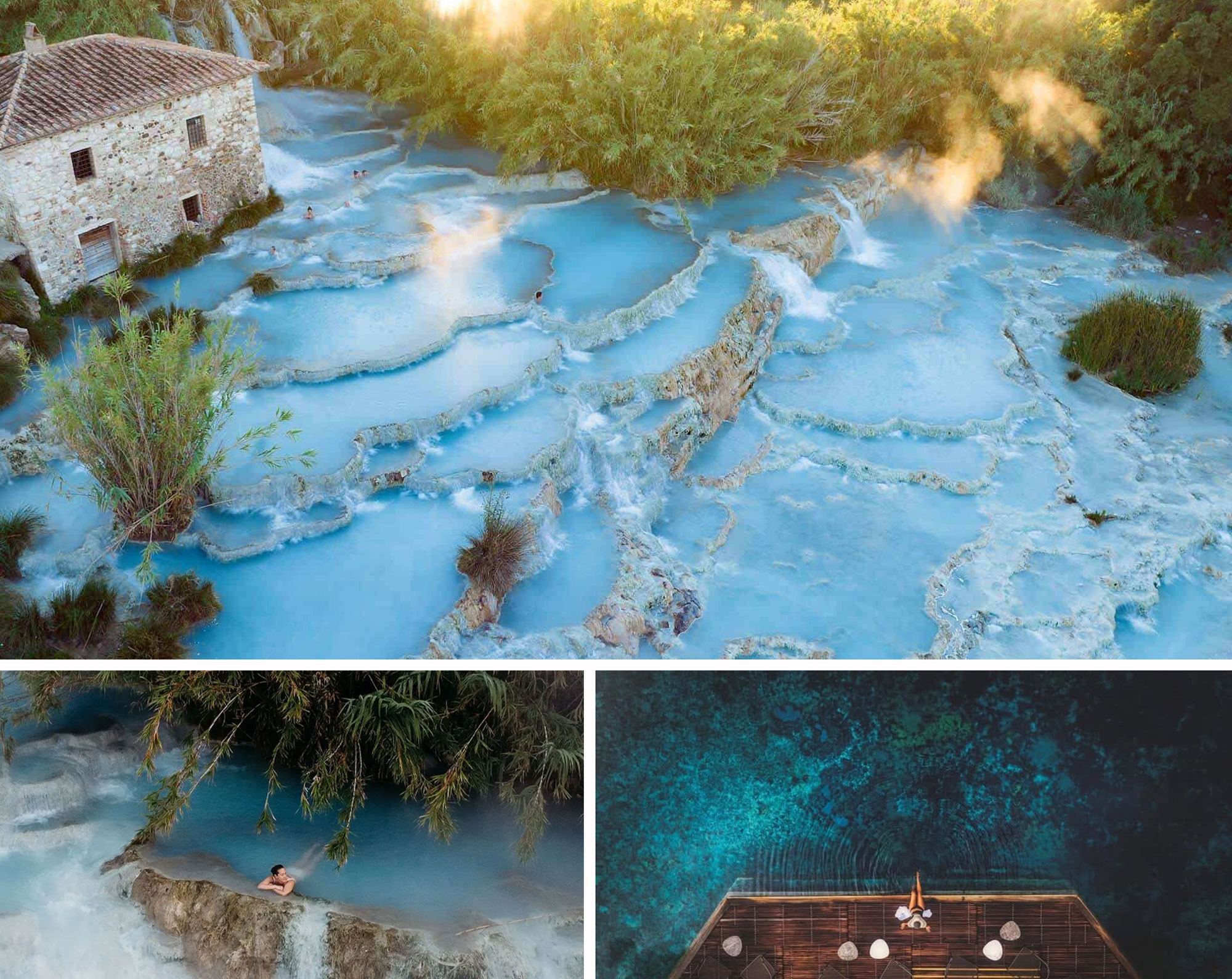 Terme di Saturnia Natural Destination thermal spring pools at dawn in southern Tuscany Maremma