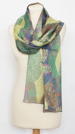 Thea Porter Lebanon silk scarf styled in a soft knot highlighting sheer silk and pattern detail