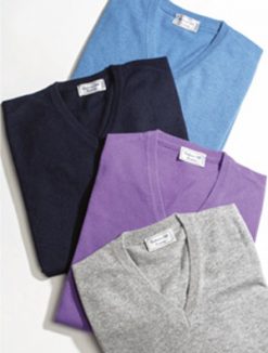 Italian cashmere-silk men's v-neck jumper in many colours, a snip at only £39