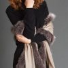 New Symphony Collection of fine merino shawls trimmed with fox fur: the Allegro