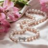 Classic beauty: New Natural Pearl, Diamond and 14ct Gold Necklace from the Bow Collection