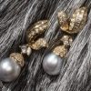 Precious natural Tahitian pearl, diamond and gold Pandora Earrings
