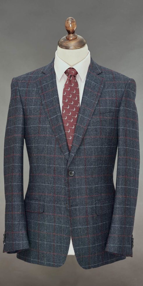 Donegal Tweed Navy Jacket Featuring a Burgundy, Green and Blue Check ...