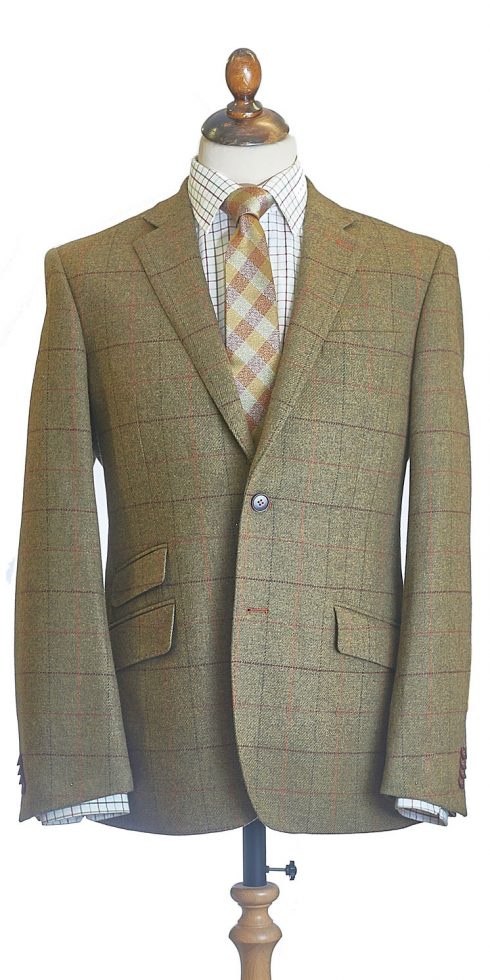 Stylish, well-cut, premium quality pure wool khaki jacket with chesnut ...