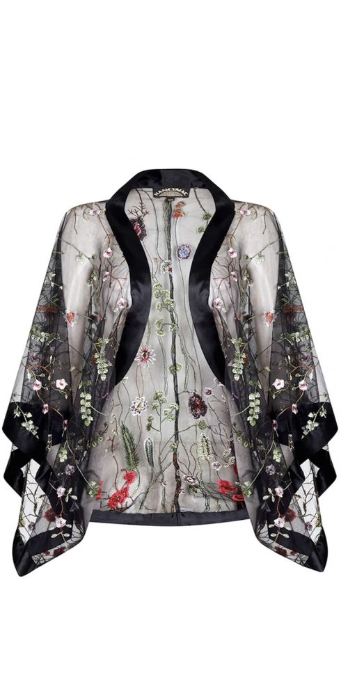 Sheer genius: stunning embroidered black lace shrug in exquisite meadow ...