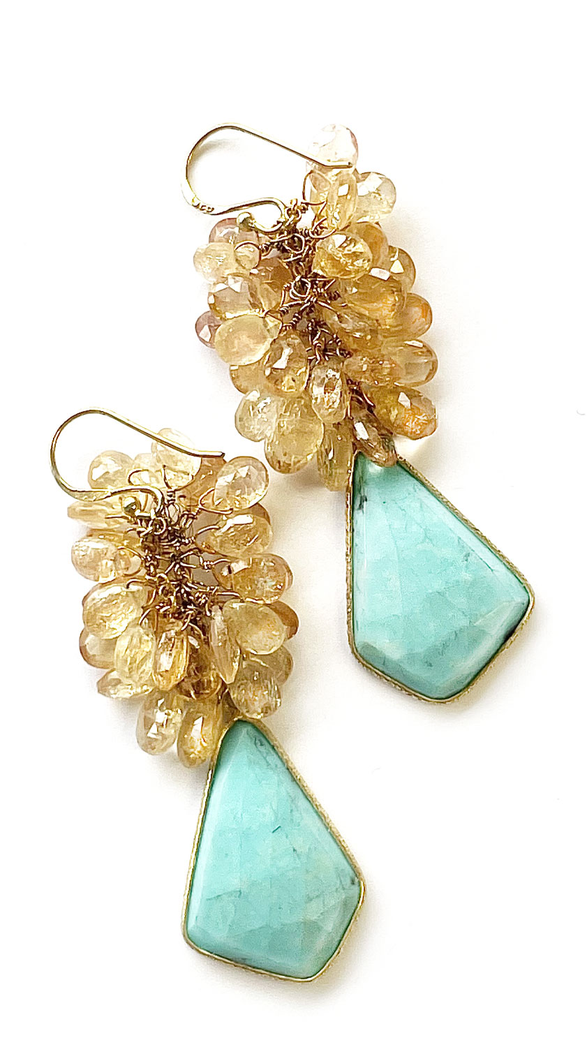 Dreamy Blue Hawaii earrings in natural Imperial topaz, Arizona turquoise and yellow gold vermeil: natural, passionately creative, totally in vogue and innately precious - Image 2