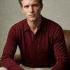 Massoti three-button polo in French claret extrafine Australian Merino wool