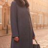 Cashmere coat in grey with fur collar at CountryClubuk