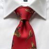 Red silk tie sporting flying pheasants at CountryClubuk Members' exclusive price.