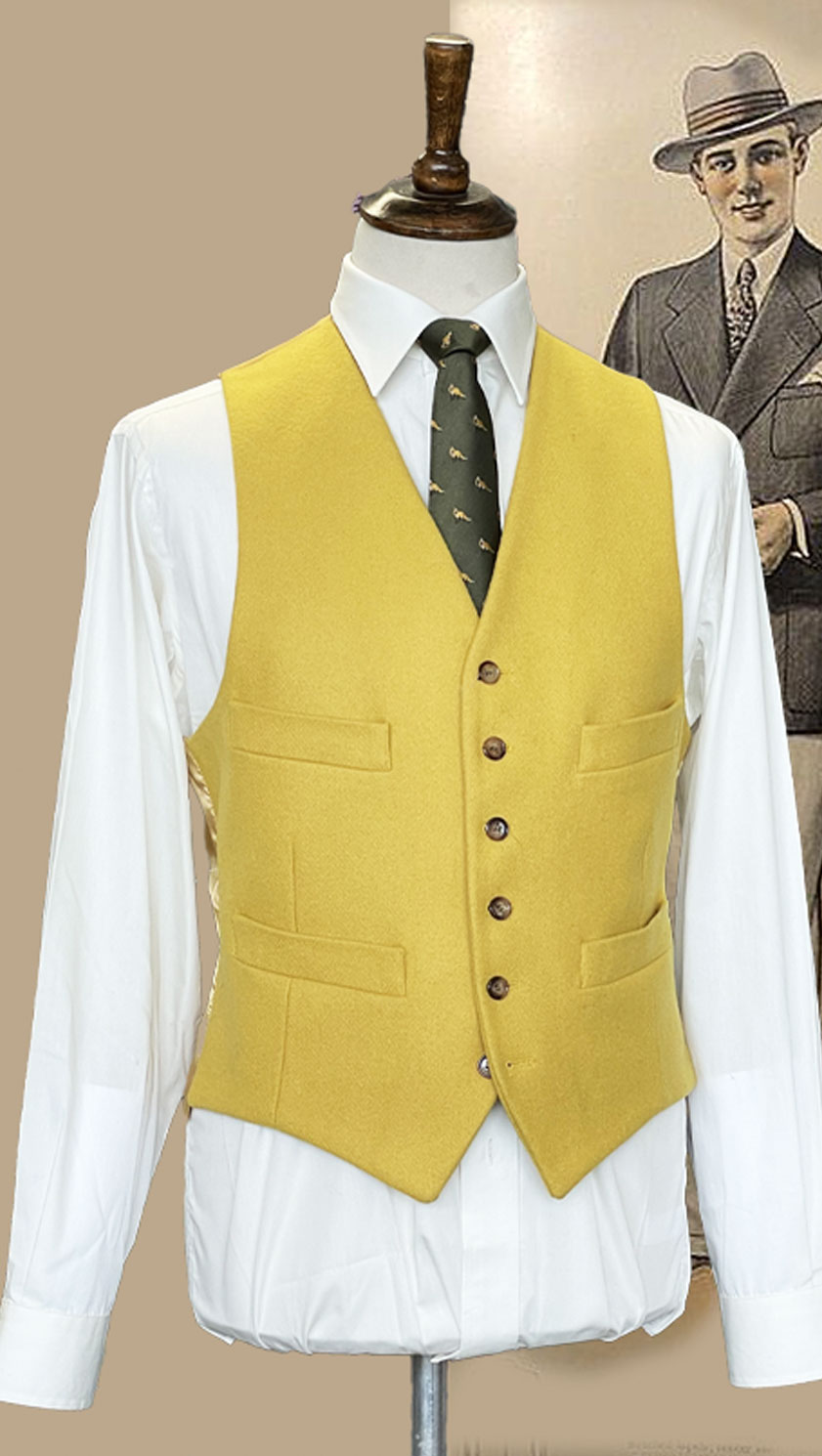 Doeskin waistcoat, the pure wool, alltime classic by English tailors Gurteen 1784: in six smart colours, poppy red, yellow, forest green, wine, fawn and heather: last remaining sizes - Image 2