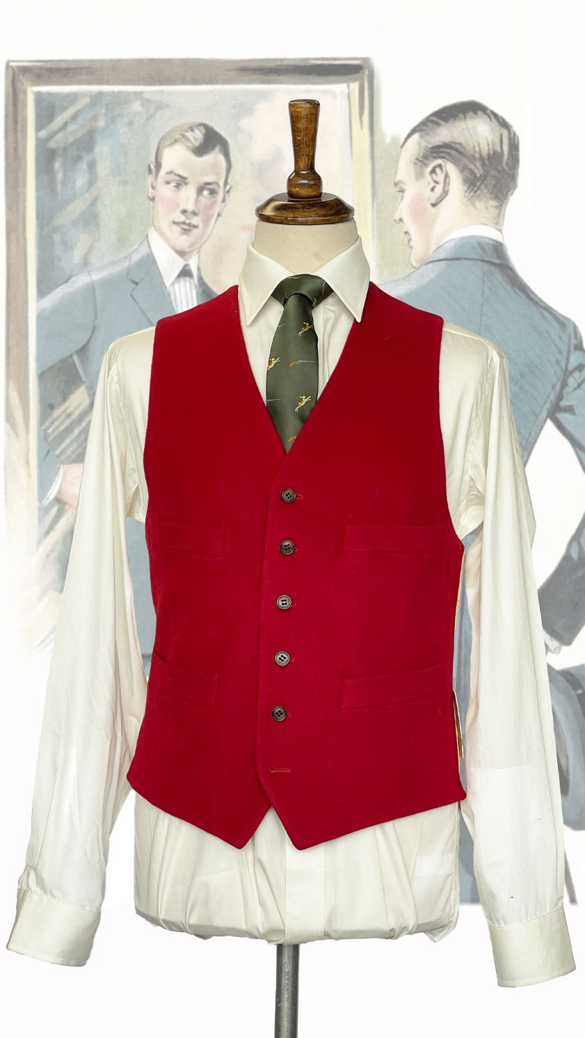 Doeskin waistcoat, the pure wool, alltime classic by English tailors Gurteen 1784: in six smart colours, poppy red, yellow, forest green, wine, fawn and heather: last remaining sizes - Image 6