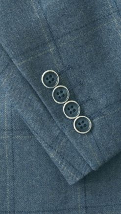 Alternative view of Smart, stylish pure wool blue jacket with navy and heather overcheck, beautifully tailored by English tailors Gurteen 1784