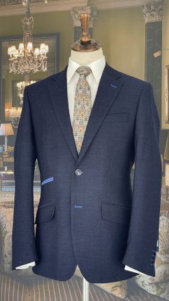 Stylish, well-cut jacket in a premium Italian navy textured wool cloth: elegant, stylish and extremely versatile: last few sizes
