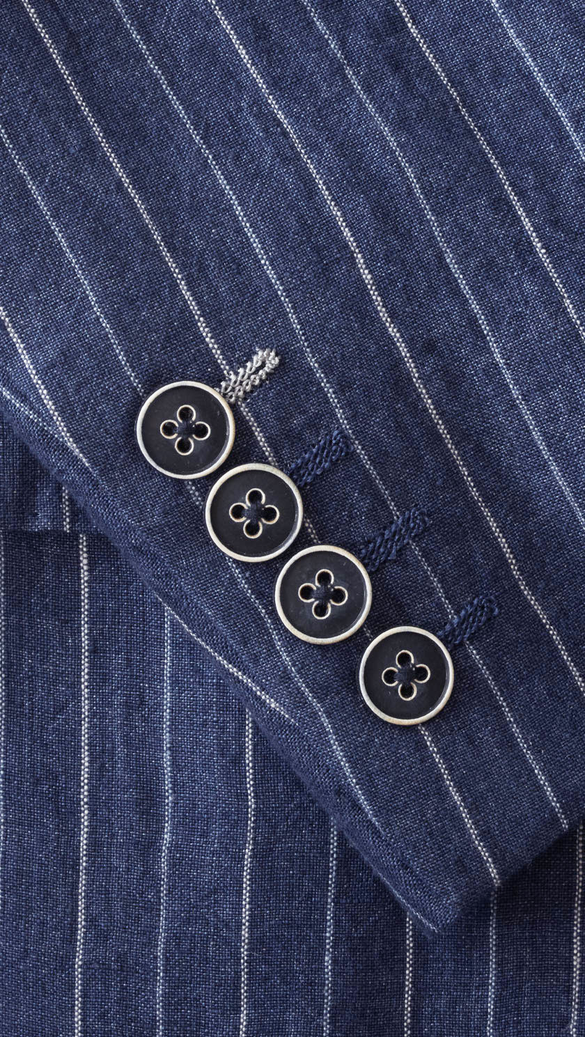Linen navy and white chalk stripe jacket for smart yet relaxed summer style in town and country: 100% linen, beautifully tailored by Gurteen 1784: last few sizes at amazing Club price! - Image 2