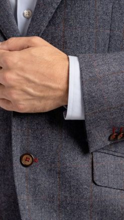 Alternative view of Beautiful new season men’s jacket in pure wool from Gurteen 1784 in a lovely shade of slate blue with a faint burgundy overcheck: beautifully tailored, hand finished, it's so debonair you'll want to wear it everywhere!