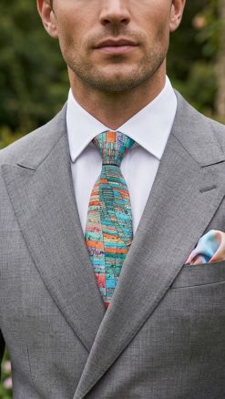 Paul Klee Roads silk tie by Fox & Chave. A vibrant abstract pure silk tie inspired by modern art and colour-block landscapes. Exclusive member pricing.