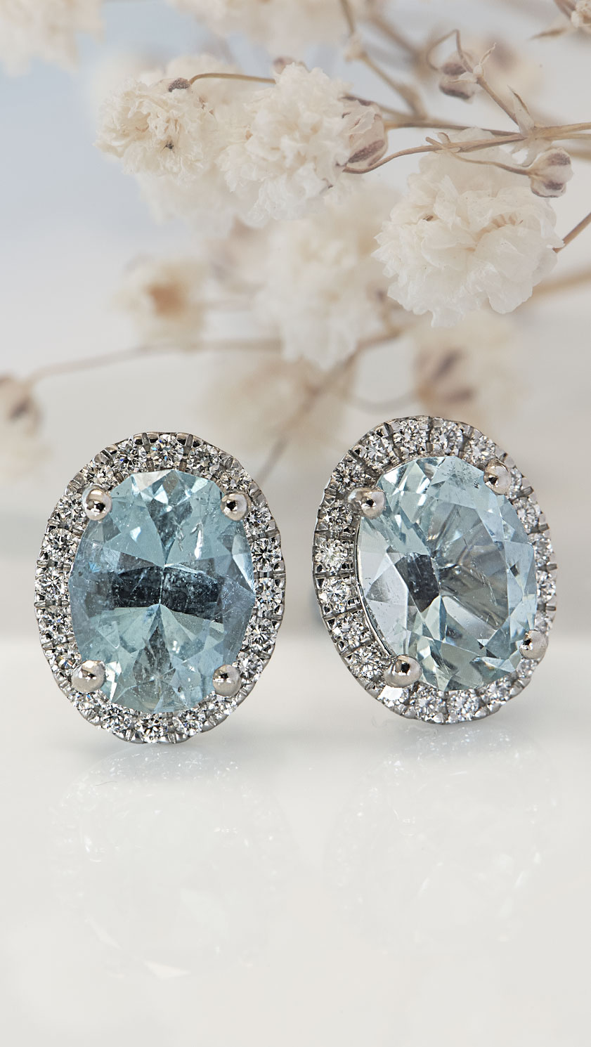 Exquisite large natural Aquamarine and Diamond Earrings set in Platinum; designed and hand made by an international craftsman jeweller in Hatton Garden