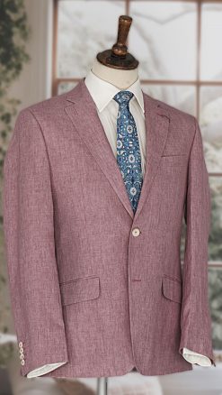 Gurteen Naples Jacket 61001-161 lilac linen blazer on mannequin with white shirt and William Morris tie