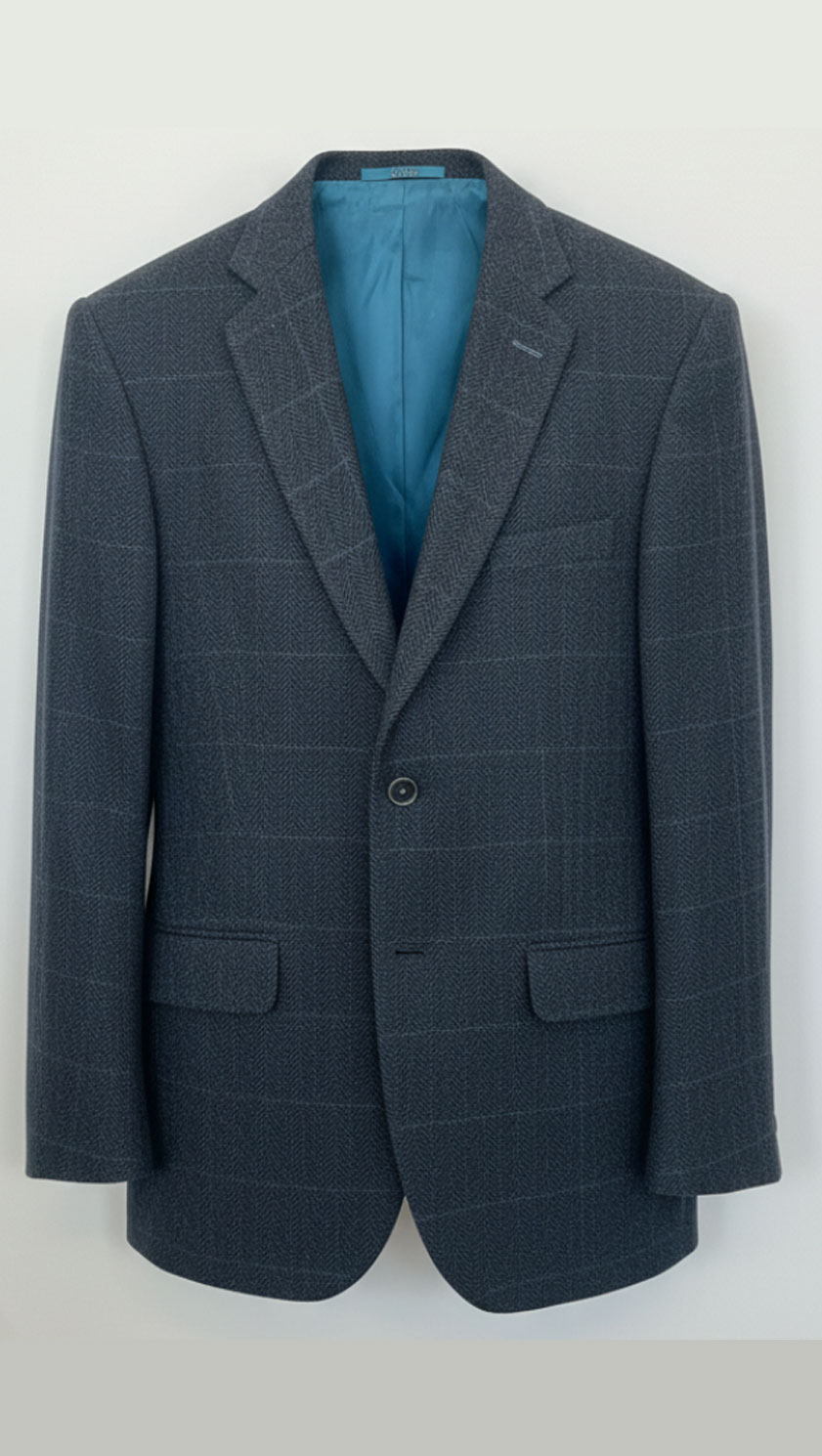 Gurteen Grey Herringbone Tweed Jacket with Blue Overcheck – Classic British Wool Men’s Sports Jacket, Heritage Tailoring and Exclusive CountryClubuk Member Price - Image 2