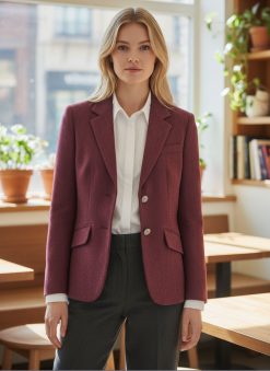 Magee Sarah Jacket in pink wool tweed herringbone – women’s tailored blazer CountryClubuk