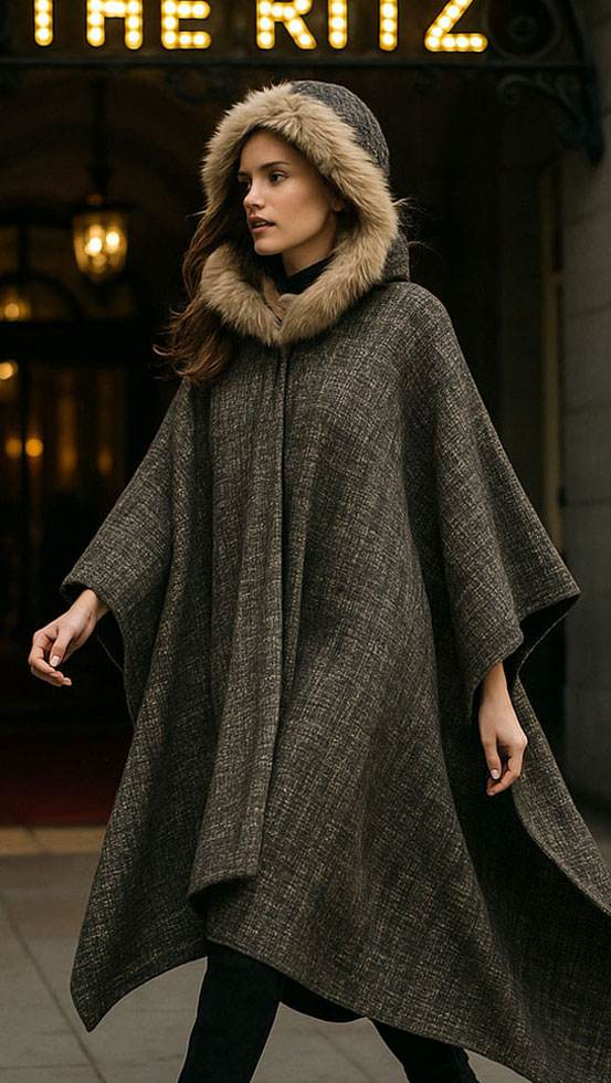 Warmth, drama and refinement: the new Ella Cape elevates every occasion—including putting on the Ritz!