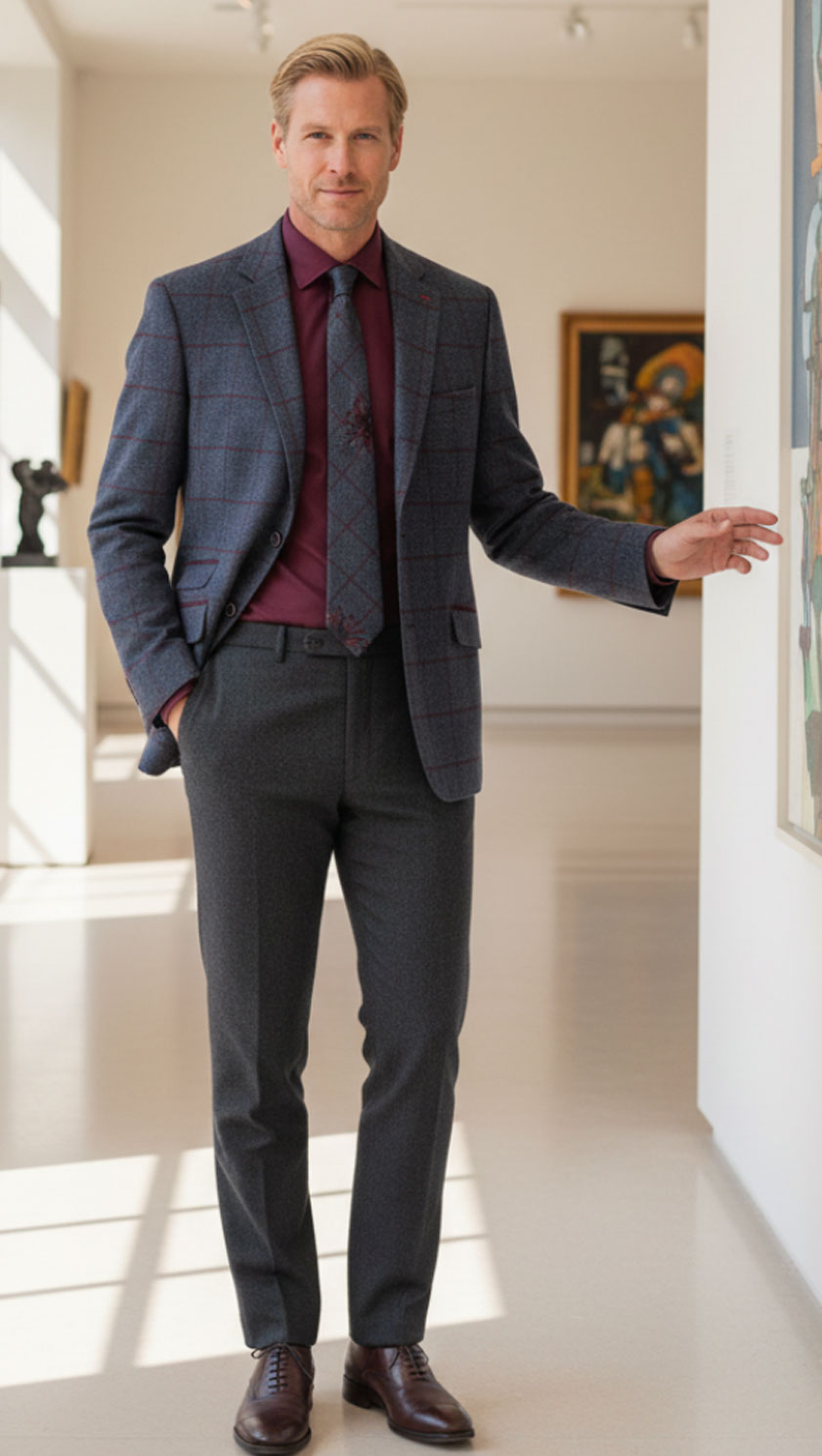 Gurteen Jacket in grey herringbone tweed with soft blue overcheck – Abraham Moon pure new wool at CountryClubuk best price