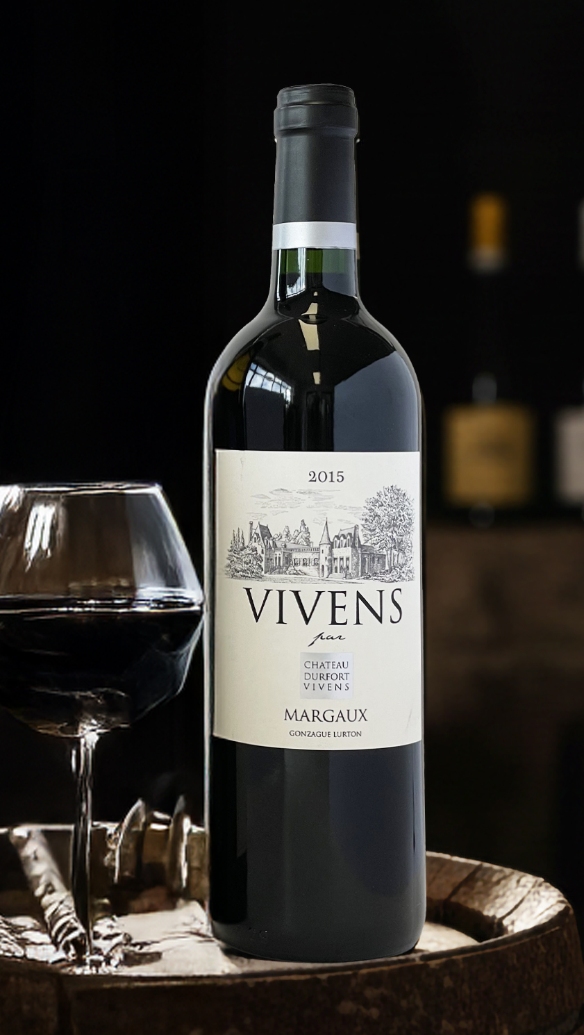 Bottle of Vivens 2015 Margaux from Château Durfort-Vivens, premium second wine of the 2015 Bordeaux vintage