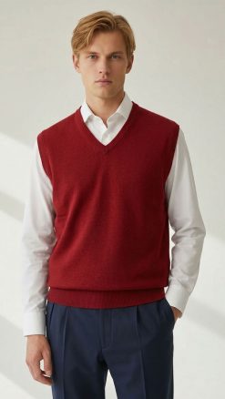 Model wearing Massoti Italian extrafine Merino wool slipover at CountryClubuk Member price.
