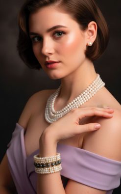 natural black and white pearl cuff bracelet with 5mm white and 7mm black pearls in 14ct yellow gold at CountryClubuk