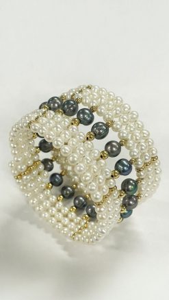 Natural Black & White Pearl Cuff Bracelet: Ébène & Ivoire Symphony in 14ct Gold - Image 2