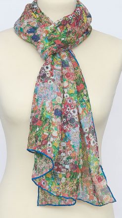 Alternative view of Fox & Chave Klimt Dancer Chiffon Silk Scarf: Vibrant floral masterpiece inspired by Gustav Klimt's iconic "The Dancer" – luxurious lightweight pure silk, exclusive limited edition at CountryClubuk