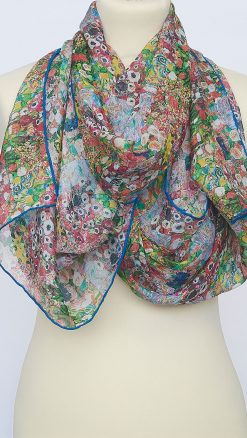 Fox & Chave Klimt Dancer Chiffon Silk Scarf: Vibrant floral masterpiece inspired by Gustav Klimt's iconic "The Dancer" – luxurious lightweight pure silk, exclusive limited edition at CountryClubuk - Image 3