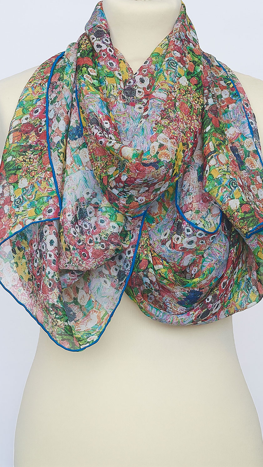Fox & Chave Klimt Dancer Chiffon Silk Scarf: Vibrant floral masterpiece inspired by Gustav Klimt's iconic "The Dancer" – luxurious lightweight pure silk, exclusive limited edition at CountryClubuk - Image 3