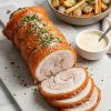 Spanish cochinillo suckling pig belly and loin joint roasted with crisp golden crackling