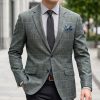 Man wearing Gurteen Florence jacket in sage green Angelico linen cotton windowpane check