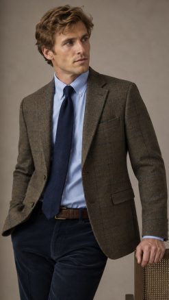 Gurteen Cobham pure wool jacket in Taupe Brown & Navy Check