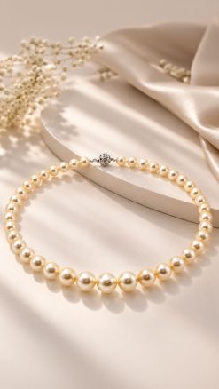 Celeste 17-inch graduated champagne-golden South Sea pearl necklace with diamond-set 18ct white gold clasp