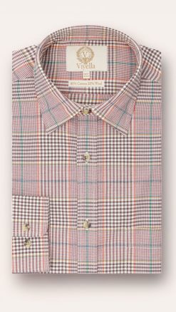 Viyella Pheasant Tweed Check 80/20 shirt, classic collar, russet and olive check.